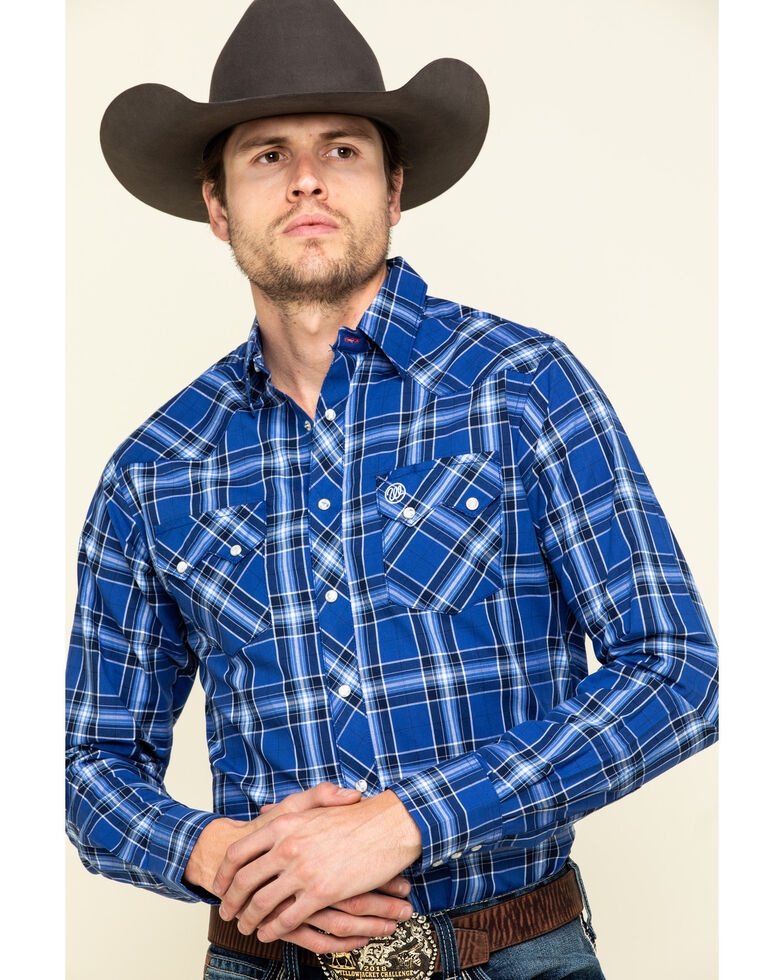 Wrangler Retro Men's Blue Plaid Long Sleeve Western Shirt